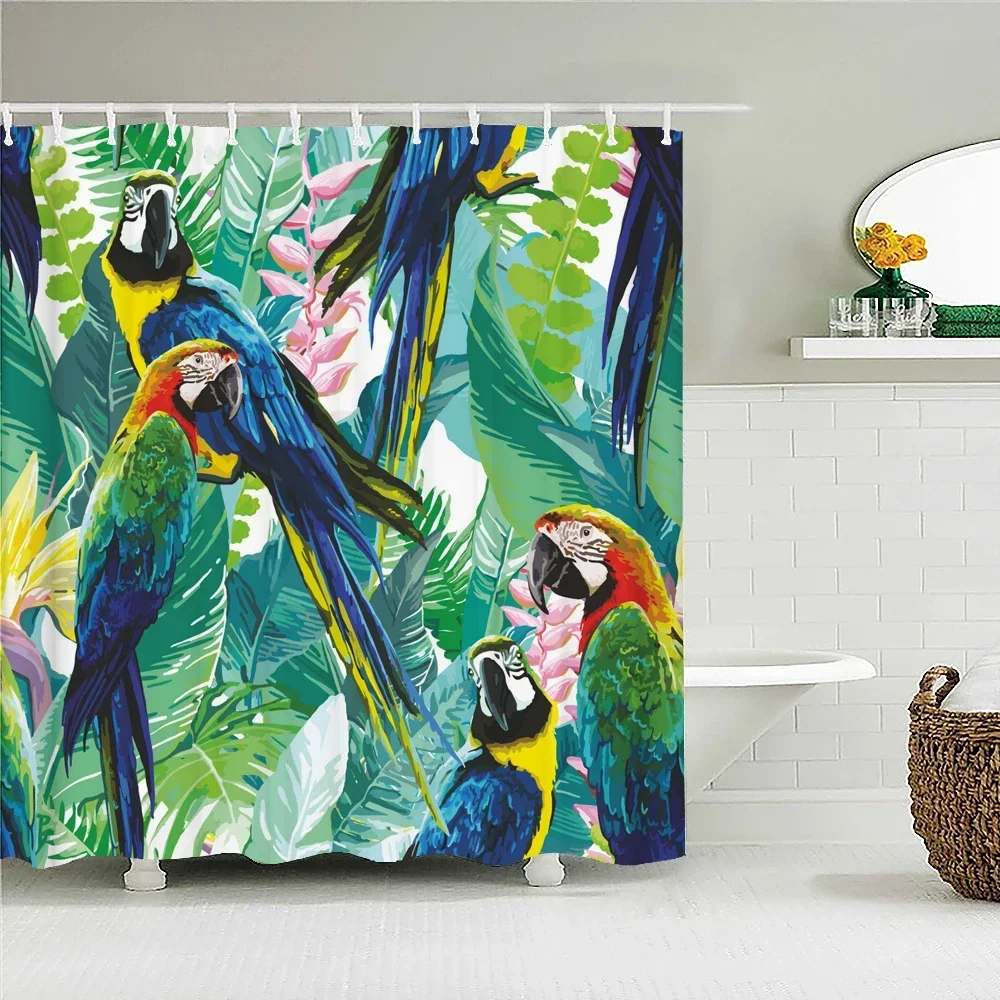 3d Flower Birds Bathroom Curtains Tropical Plant Leaves Parrot Waterproof Shower Curtains With 12 Hooks Home Decor Bath Screen