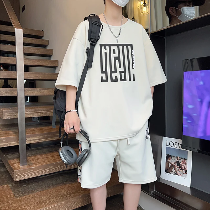 2024 Summer Casual Two Pieces Mens Sets Fashion Pattern Short Sleeve T-Shirt and Shorts Male Sports Tracksuits Loose Streetwear