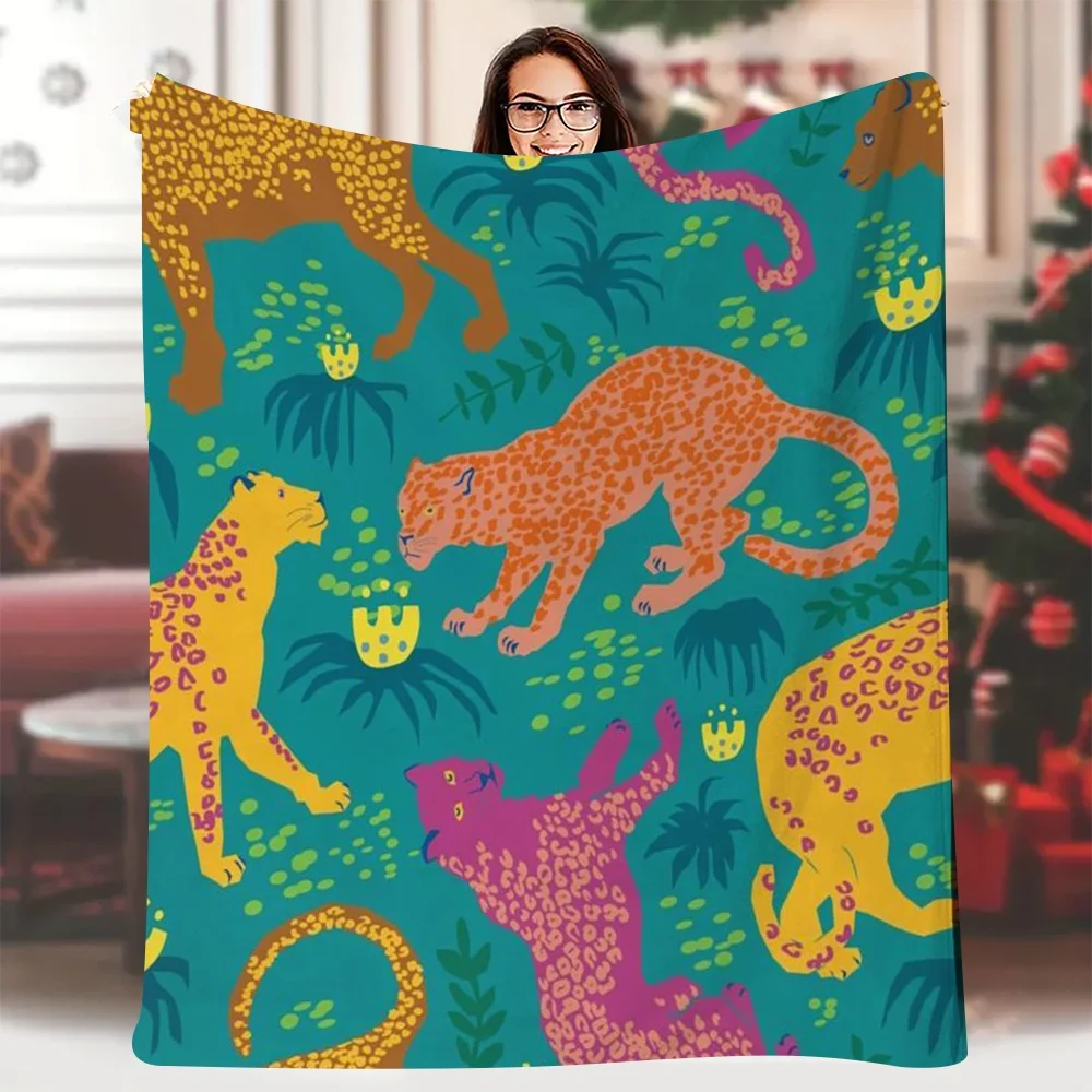 Extra Large Blanket 60x80 Inch - Jungle Cat Party in Vivid Green, Super Soft cozy Blanket for Sofa, Camping - Machine Washable