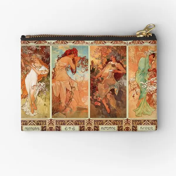 Alphonse Mucha Four Seasons Art Nouveau  Zipper Pouches Cosmetic Bag Packaging Men Wallet Underwear Money Panties Women Socks