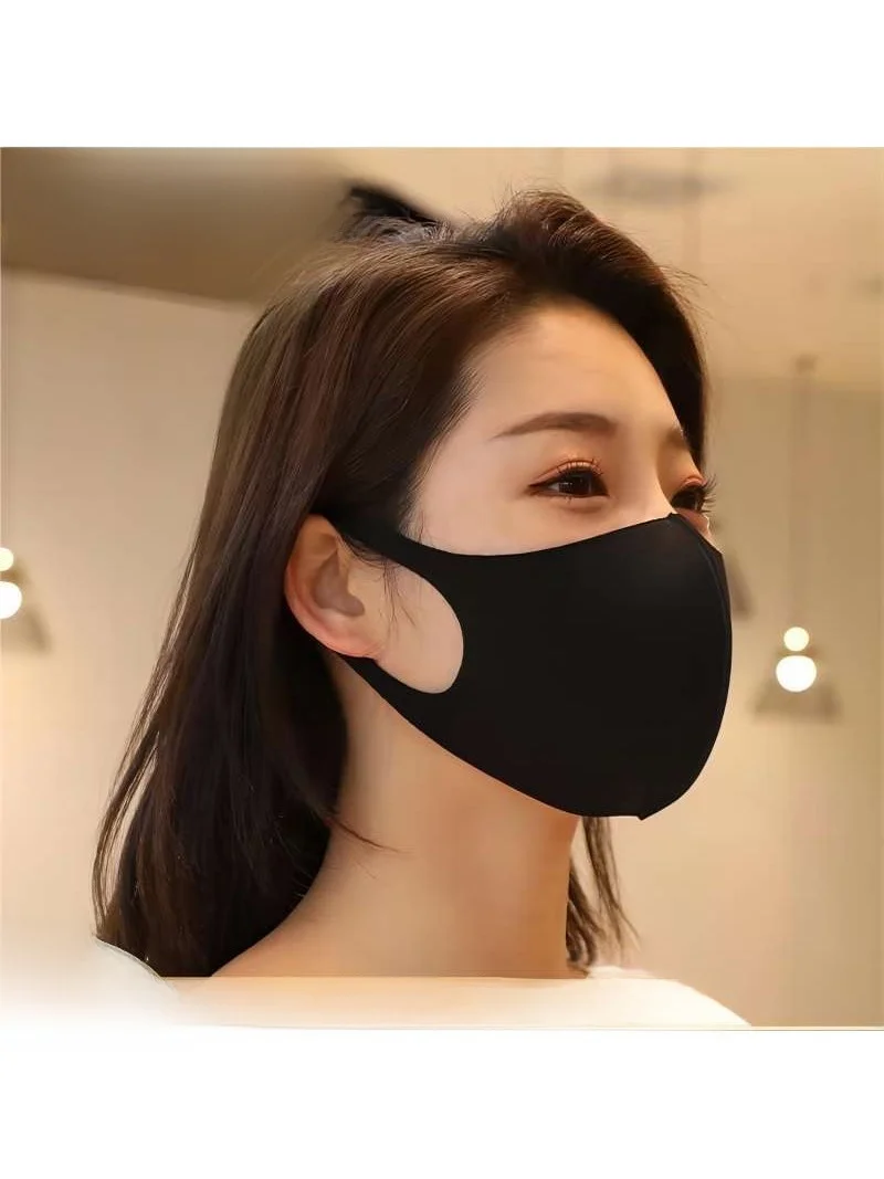 

Black Ice Silk Thin Mask Unisex Spring Summer Dustproof Breathable Washable Anti-Haze Protection Sunscreen Knitted Face Mask