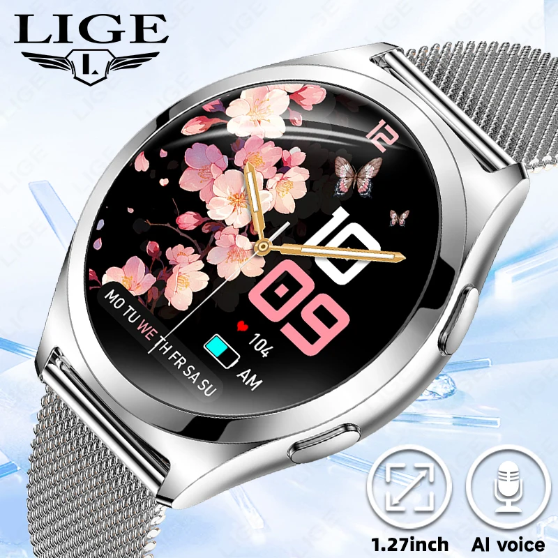 

LIGE Luxury Smart Watch For Woman 1.27" Bluetooth Call Custom Dial Women's Bracelet Sports Health Monitor Smartwatch Ladies Gift