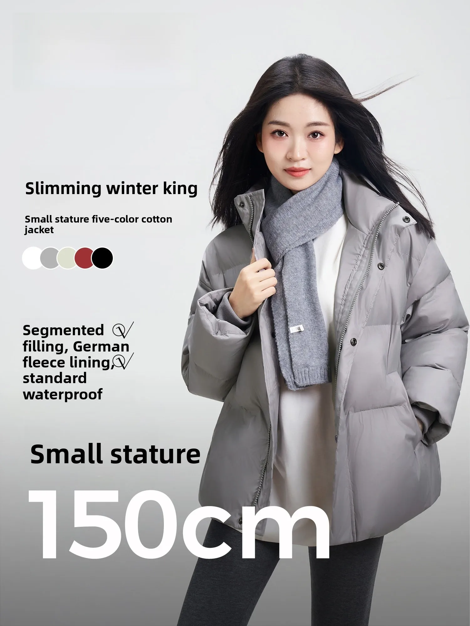 

Warm ort Cotton Jaet Women's Loose Fit Commuter Versatile Outerwear Simple Sle Stand Collar Zipper Closure No Hat