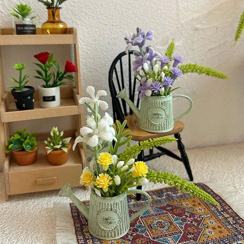 

1Pcs Mini Coffee Pot Style Arrangement Home Decor 1:12 Retro Flower Arrangement Potted Plant Alloy Flower Vase DIY Accessories