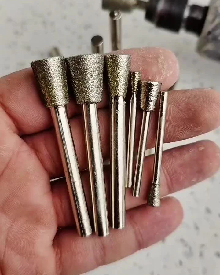 5/10Pcs Diamond Grinding Head 0.5-8mm Cylindrical Inverted Conical Grinding Bits 2.35/3mm Shank for Carving Jade Polishing Tools