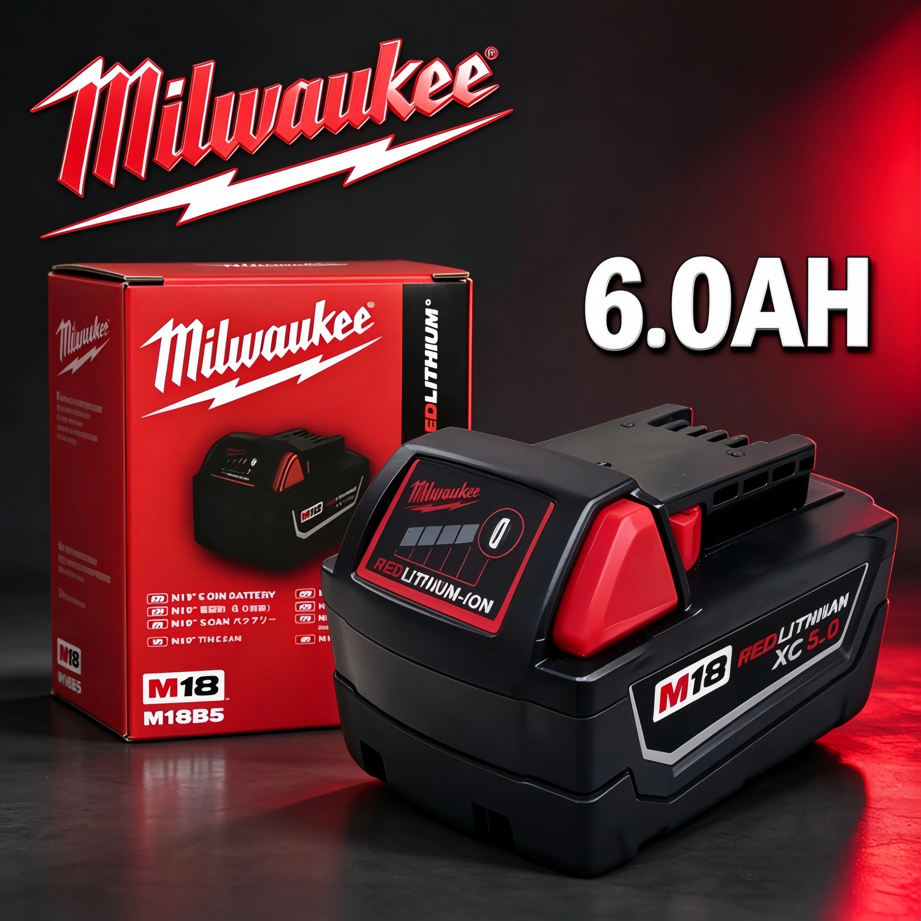 Milwaukee M18 M18B6 5.0Ah 6.0Ah Lithium Battery, High Output Power, 48-11-1860 48-11-1850 1840 M18 Cordless Power Tools