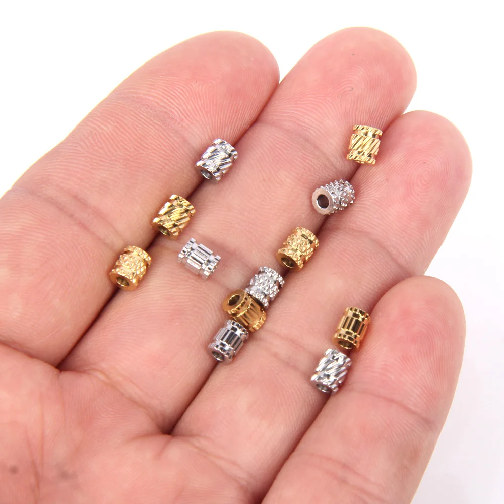 20PCS Gold Edelstahl Spacer Perlen Gerade diagonale Linien Mesh Muster Charms für Armband DIY Schmuck Machen Liefert – Detail 8
