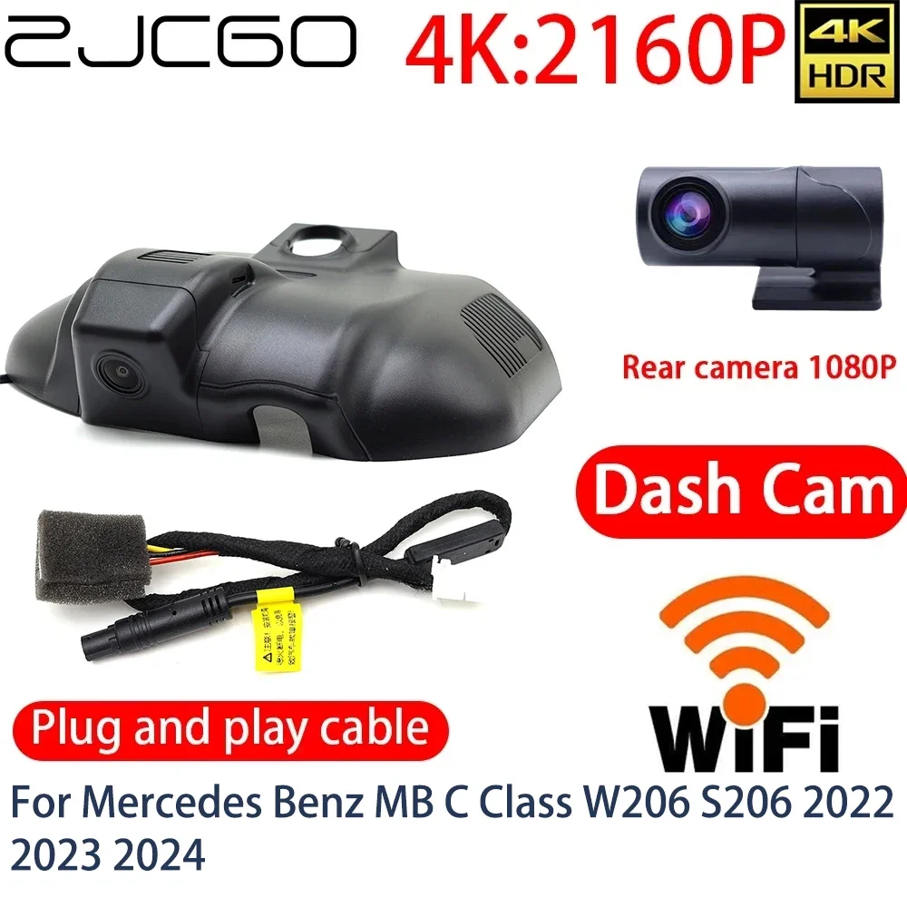 

ZJCGO 4K Car DVR Dash Cam Wifi Front Rear Camera 24h Monitor fFor Mercedes Benz MB C Class W206 S206 2022 2023 2024