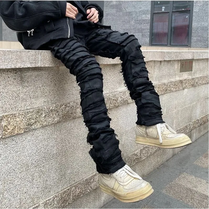 

Heavy Industry Men's High Waist Waxed Jeans Hole Frayed Destruction Sle Five-Quarter Length Autumn 2024 Faion Trend