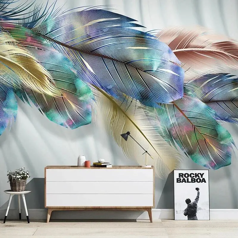 Custom 3D Photo Wallpaper Colorful Feather Art Mural Fashion Living Room Bedroom Dining Room Wall Murals Wallpaper Wall Covering