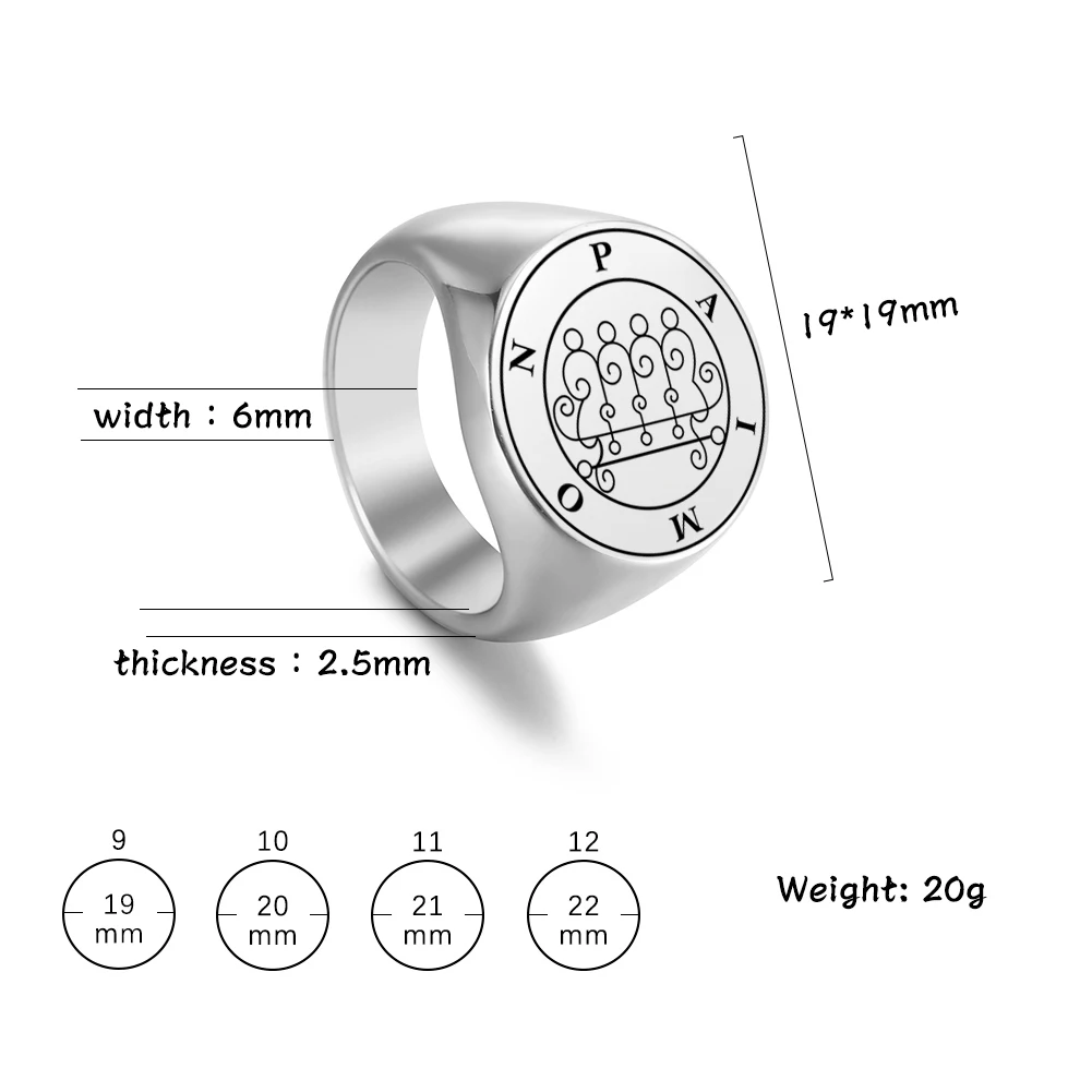 Dreamtimes Seal Satan Rings For Men Stainless Steel Paimon Sceal Baphomet Sigil of PAIMON 19mm Silver Color Ring Jewelry Gifts