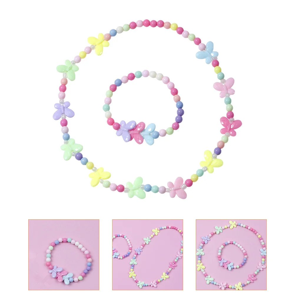 Ensemble de bijoux pour enfants, 1 ensemble de perles papillon en acrylique, robuste et sûr pour les filles, accessoires de jeu de simulation, bijoux pour tout-petits
