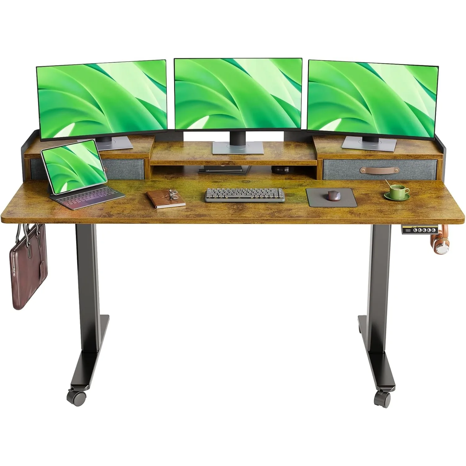 63-inch desk with adjustable height, standing game table with storage rack and splicing board