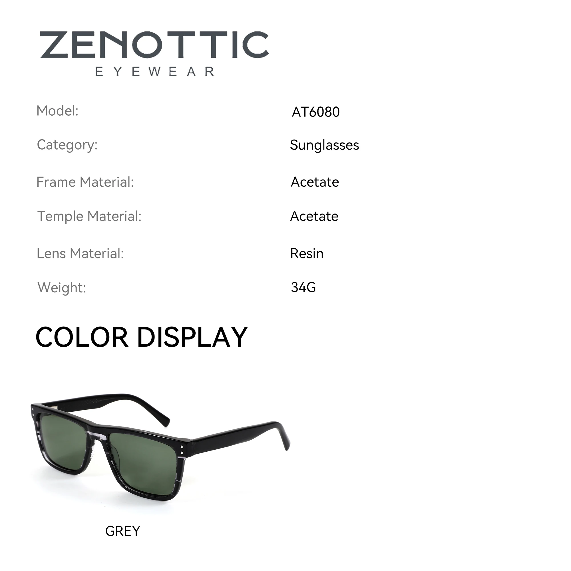 ZENOTTIC Men Stylish L Size Square Acetate Polarized Progressive Anti Blue Light Optical Prescription Eyewear