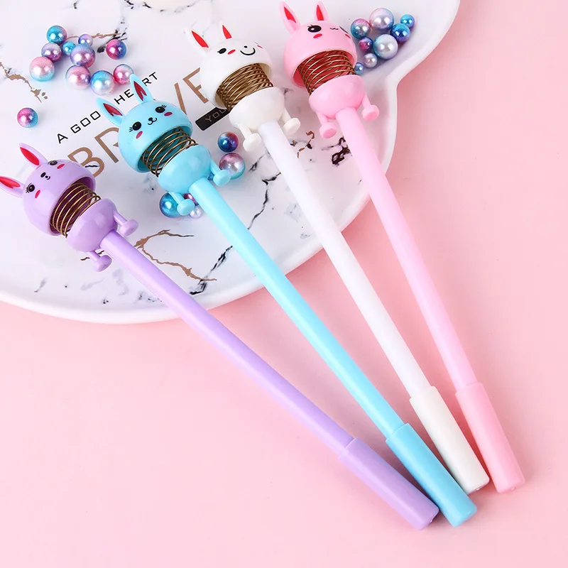 30Pcs/Lot Cartoon Shaking Head Rabbit Gel Pen Kawaii Spring Bunny Pens 0.5mm Black Ink Student Stationery Funny Pen Easter Gift