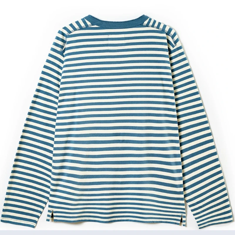 American retro striped long sleeved T-shirt for men, heavy-duty cotton washed T-shirt
