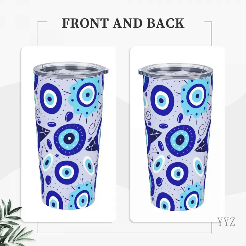 Greek Evil Eyes Talisman Amulet Tumbler Vacuum Insulated Nazar Charms Coffee Cup Stainless Steel Smoothie Tea Mug Hot Cold Drink