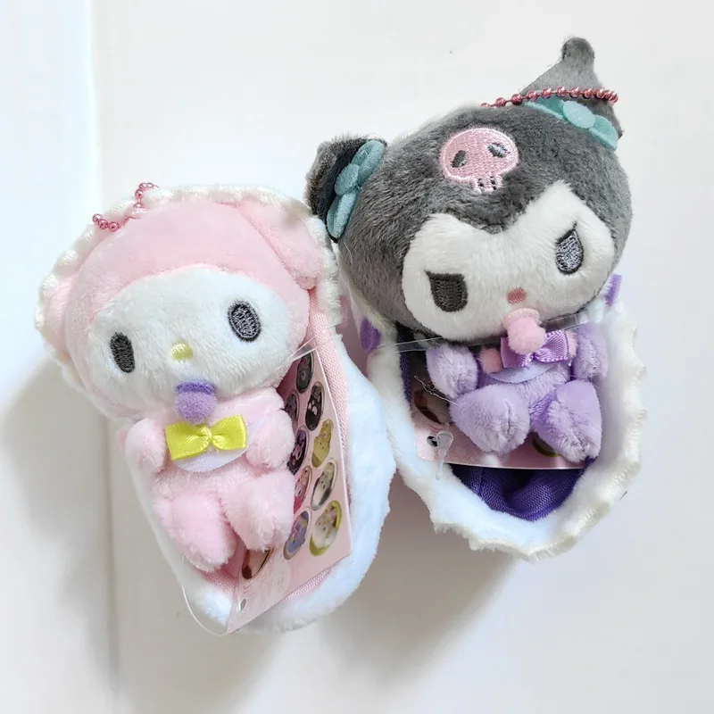 10CM Kuromi Baby Pacifier Baby Cradle Plush Doll Pendant Decoration My Melody Cinnamoroll Stuffed Car Keychain Toy For Kids Gift