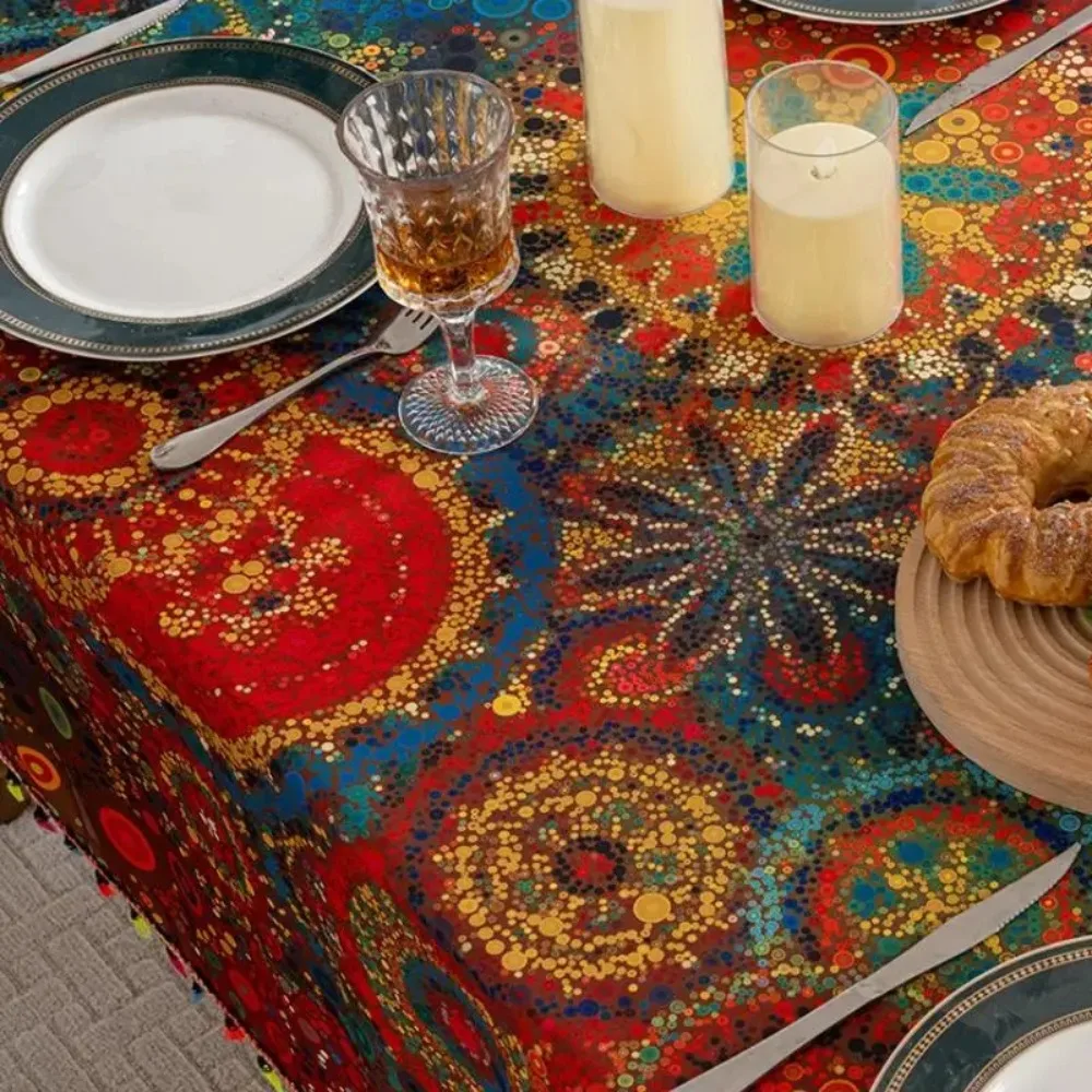 

Decorative Waterproof Color Printed Tablecloth Anti-fouling Scratch Resistant Table Cover with Tassel Table Linen Restaurant