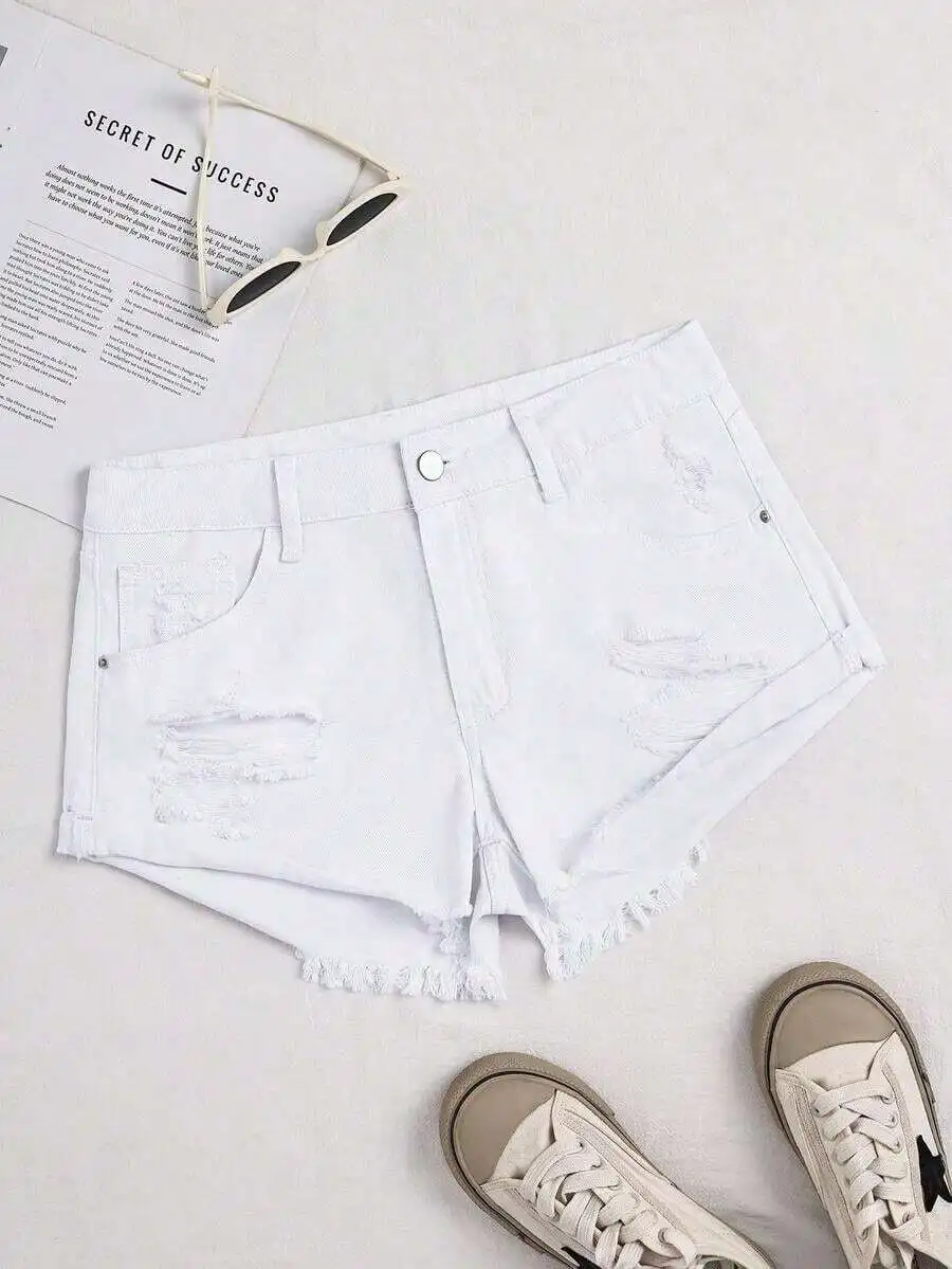 

Distressed Rolled Hem Casual Denim Shorts For Women Summer