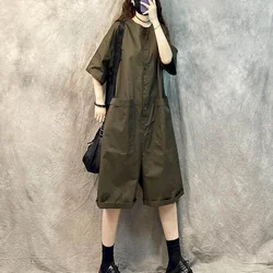 Oversized Jumpsuits Summer Loose One Piece Pants Wide Leg Shorts Bodysuits Women Korean Style Solid Short Sleeve Women Clothing