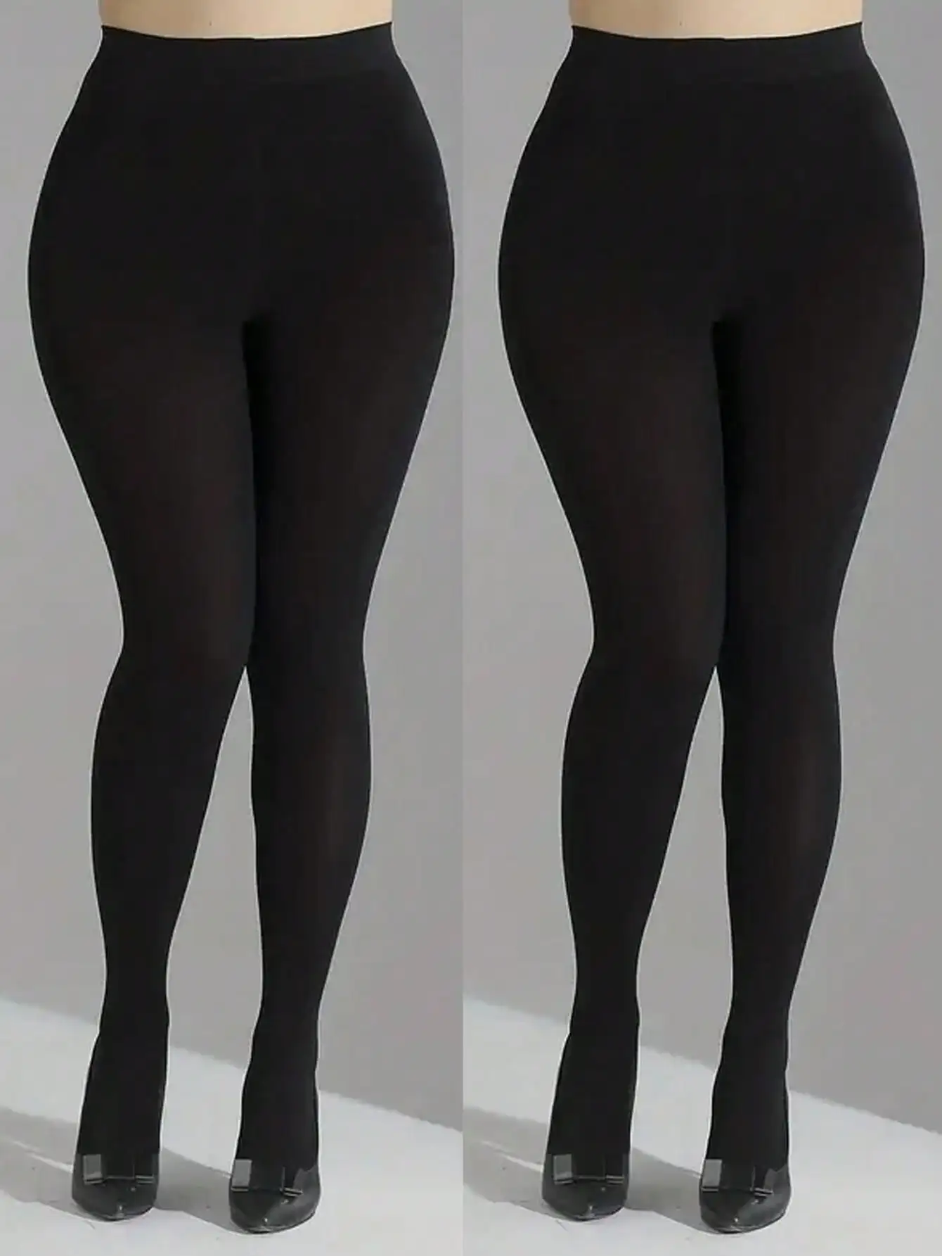 2 Pairs 80D High-Waist Shaping Tights for Plus Size Women, Semi-Sheer Stretchy Pantyhose