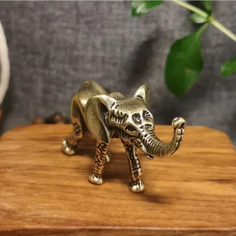 Solid Copper Lucky Elephant Small Ornaments Brass Blessing Elephants Miniature Figurine Antique Bronze Animal Statue Craft Decor