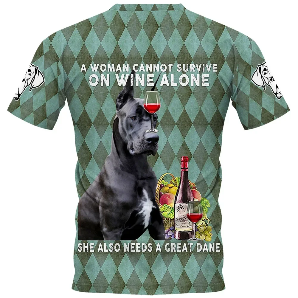 HX  Great Dane T-shirt 3D Graphic Diamond Lattice T-shirts Fashion Man Pullover Tees Harajuku Streetwear Sportswear