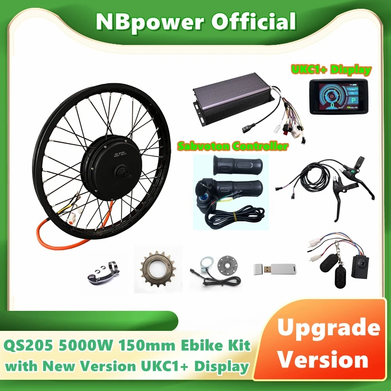 NBpower/QS205 5000W V3 150mm Rear Motorcycle Wheel Motor 5000W Conversion Kit with Sabvoton Controller UKC1 Color display