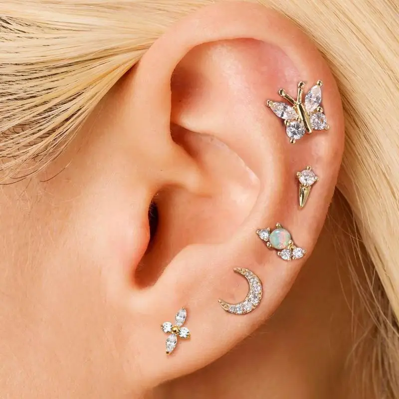 316L Surgical Steel Flower Tragus Stud Internally Threaded Piercing Accessory For Women Ear Decoration