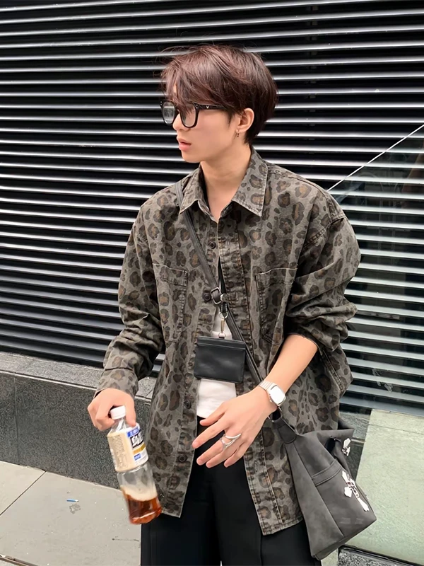 

American Vintage Camouflage irt Men's Long Sve Workwear Jaet Loose Fit Breathable Spring Outerwear Youth Faion