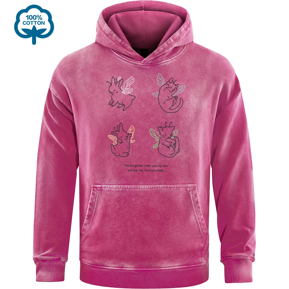 A Little Rabbit With Wings That Can Fly Print Mens Hoody Autumn Washed Hoodies Cotton Pocket Pullover All-Match Loose Hoodie