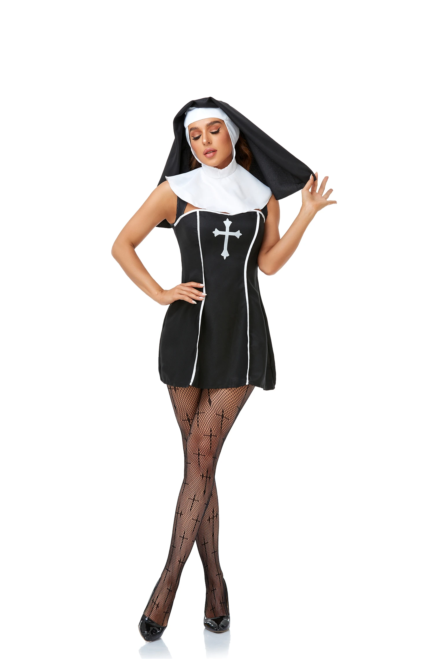 Halloween Women Bad Habit Nun Costume Cosplay Church Religious Sister Convent Fancy Party Dress