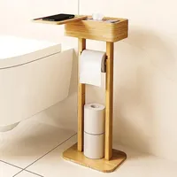 Bamboo wood toilet paper holder, bathroom toilet bowl, floor standing multi-layer wooden tissue roll paper holder, toilet sundri