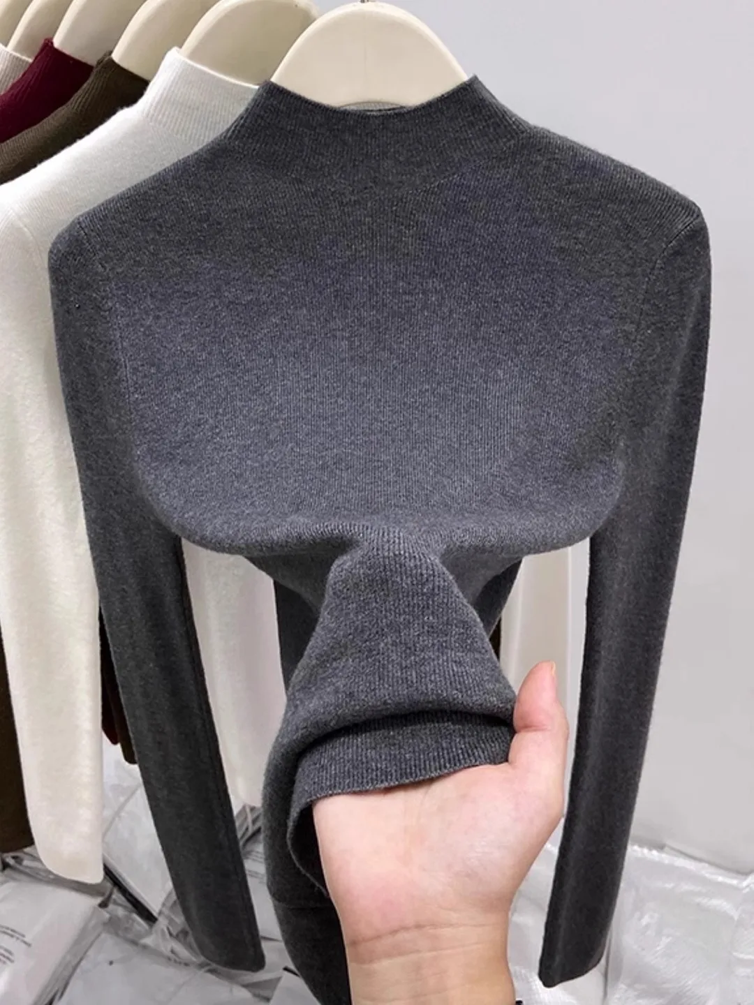 

Soft Cozy Knitted Base irt Long Sve f High Collar Women's Faion Commute Sle Slim Fit Korean Version Inner Wear