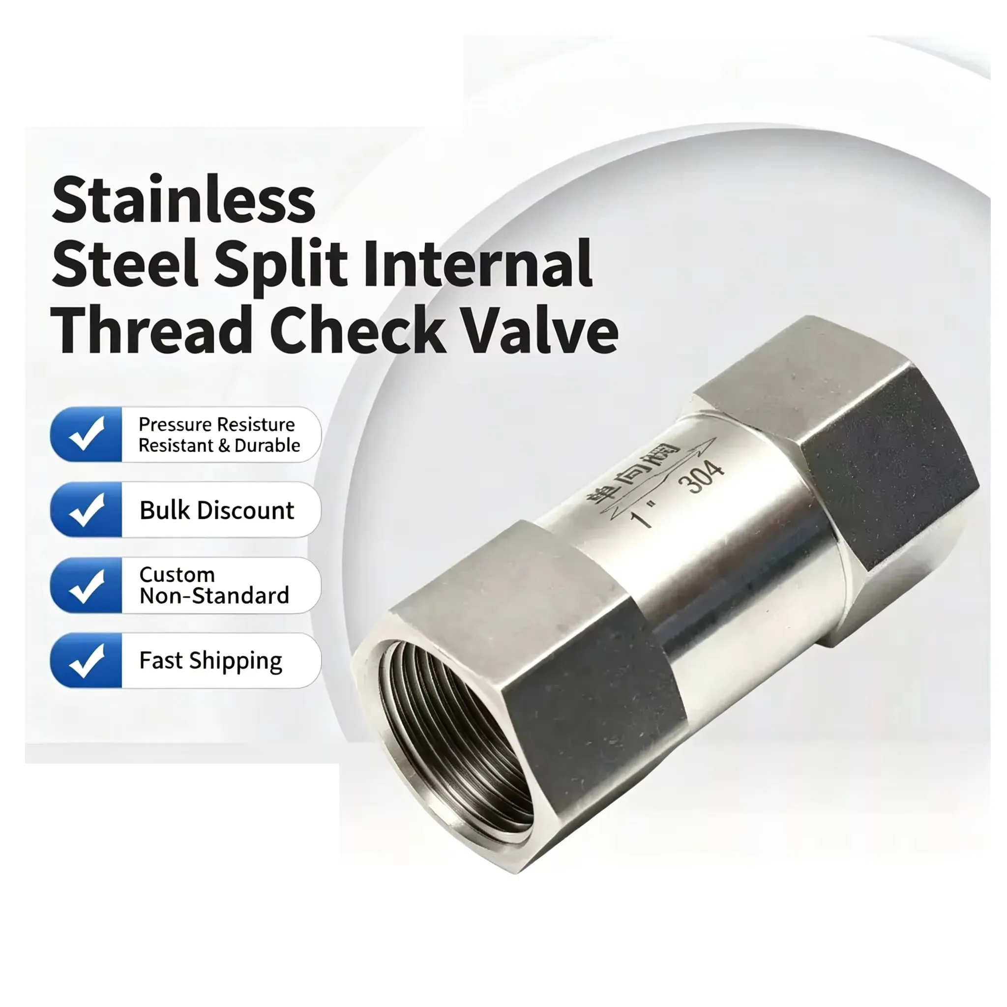 304 Stainless Steel One Way Valve, Split Type Internal Thread Check Valve High Temperature Boiler Liquid Gas Check Valve