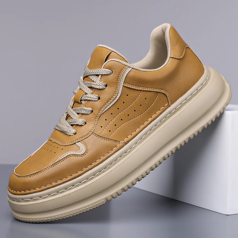 

Men's Autumn New Arrival Black Leather Shoes - Breathable Thick-Sole Stylish Sneakers, Casual & Sporty, Versatile & Lightweight