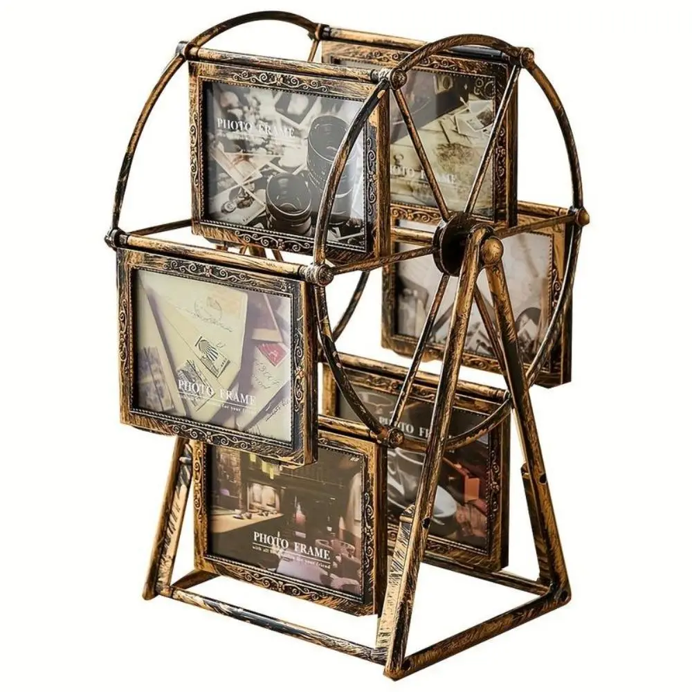 Vintage Rotating Wheel Picture Frame Classic 5inch 12 Photos Ferris Wheel Photo Display Frame DIY Rectangular Photo Organizer