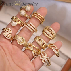 10pcs, Fashion Gold Color Zircon Heart Rings For Women Chain Hollow Out Crystal Zircon Finger Ring Jewelry 2024 Gift Anillos