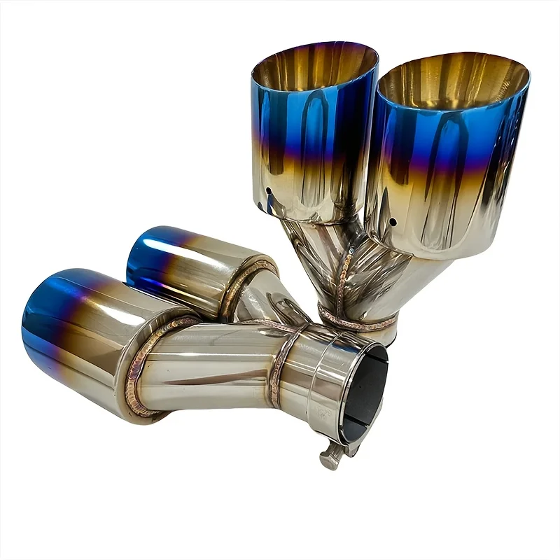 Automotive parts exhaust pipe tailpipe 4-out Y-shaped double outlet stainless steel blued for AK