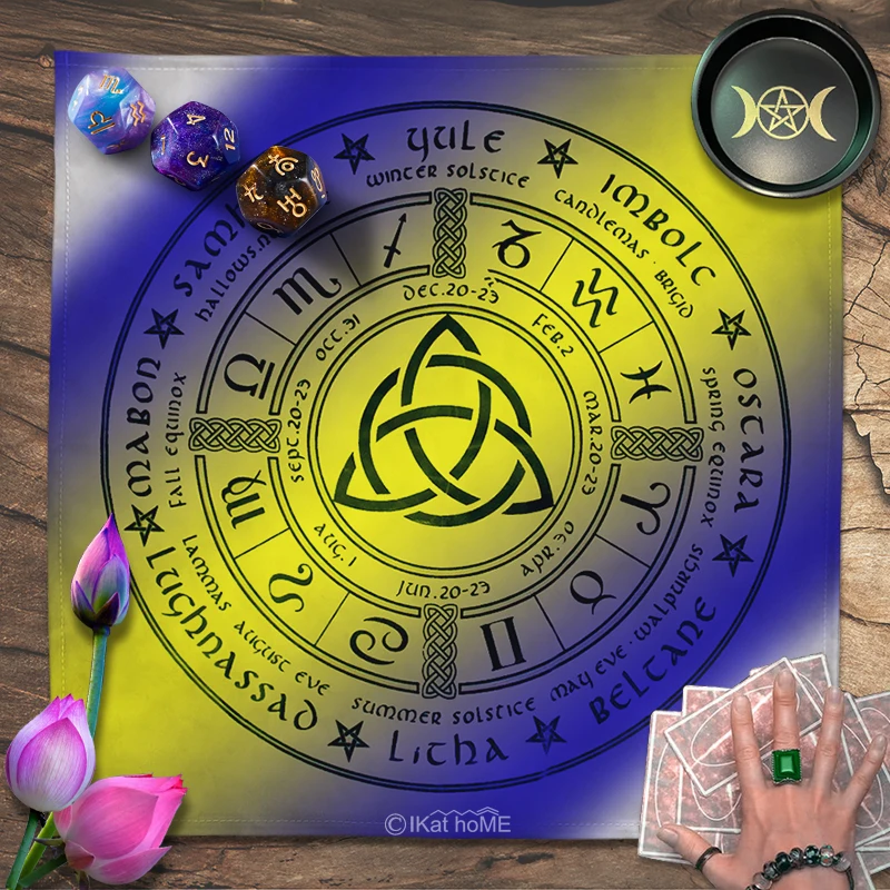 Blue Yellow Altar Cloth Velvet Tarot Tablecloth Celtic Knots Constellation Compass Runes Witch Wiccan Witchcraft Oracle Card Pad