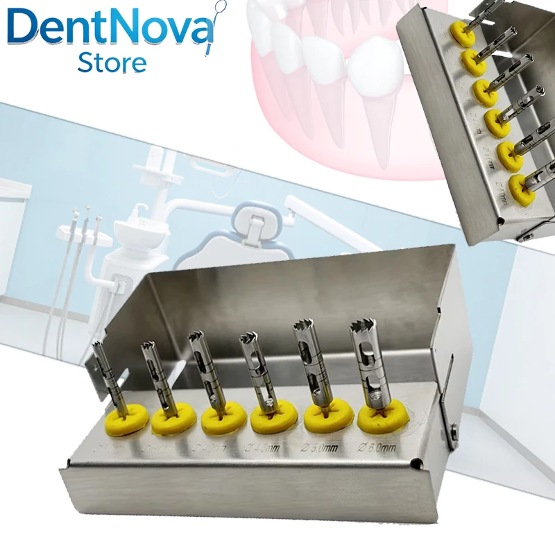

Dental Implant Tools Kit 6Pcs Surgical Drills Set with Long Trephine Bur for Dental Surgery Instruments