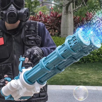 Double tube bubbles machine automatic bubble gun rocket outdoor blowing bubble toys for kids water Pomperos children's day gifts