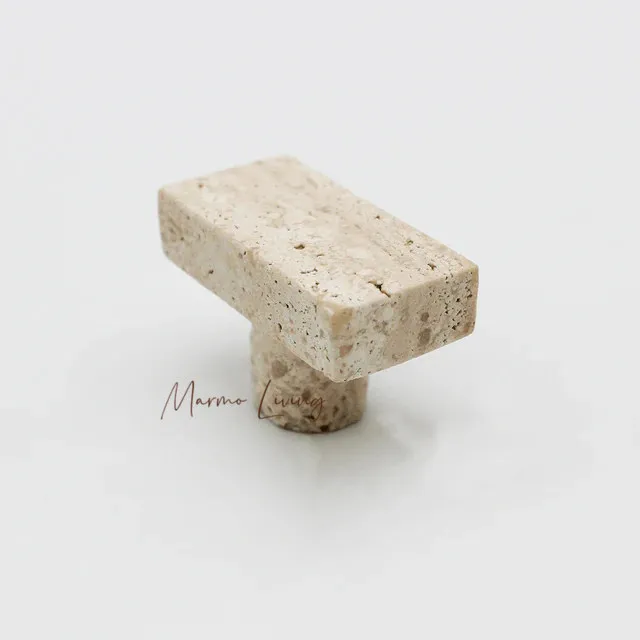 Luxury Natural Travertine Square Cabinet Handle Modern Minimalist Designer Drawer Pull