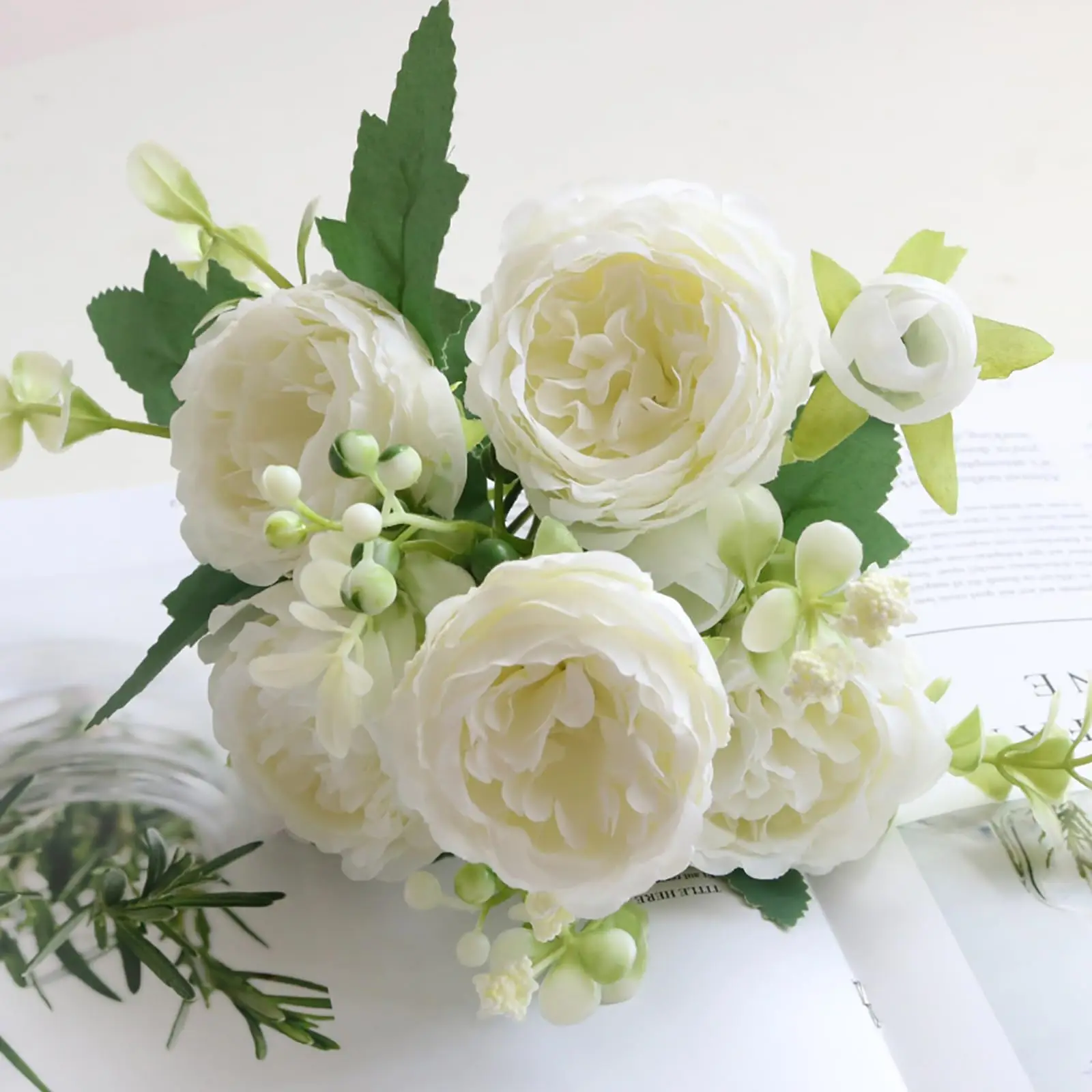 

Artificial Flowers Silk Peonies White Fake Peony Bouquet 1 Bundle Flower Arrangements for Wedding Decoration (White)