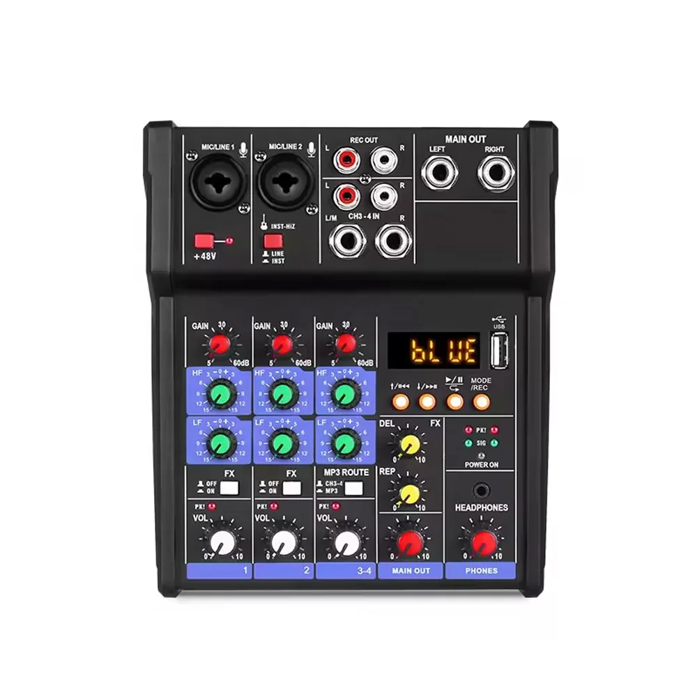 Voxfull G4 Portable 4-channel KTV with USB recording function 48V phantom power DJ console Audio Mixer