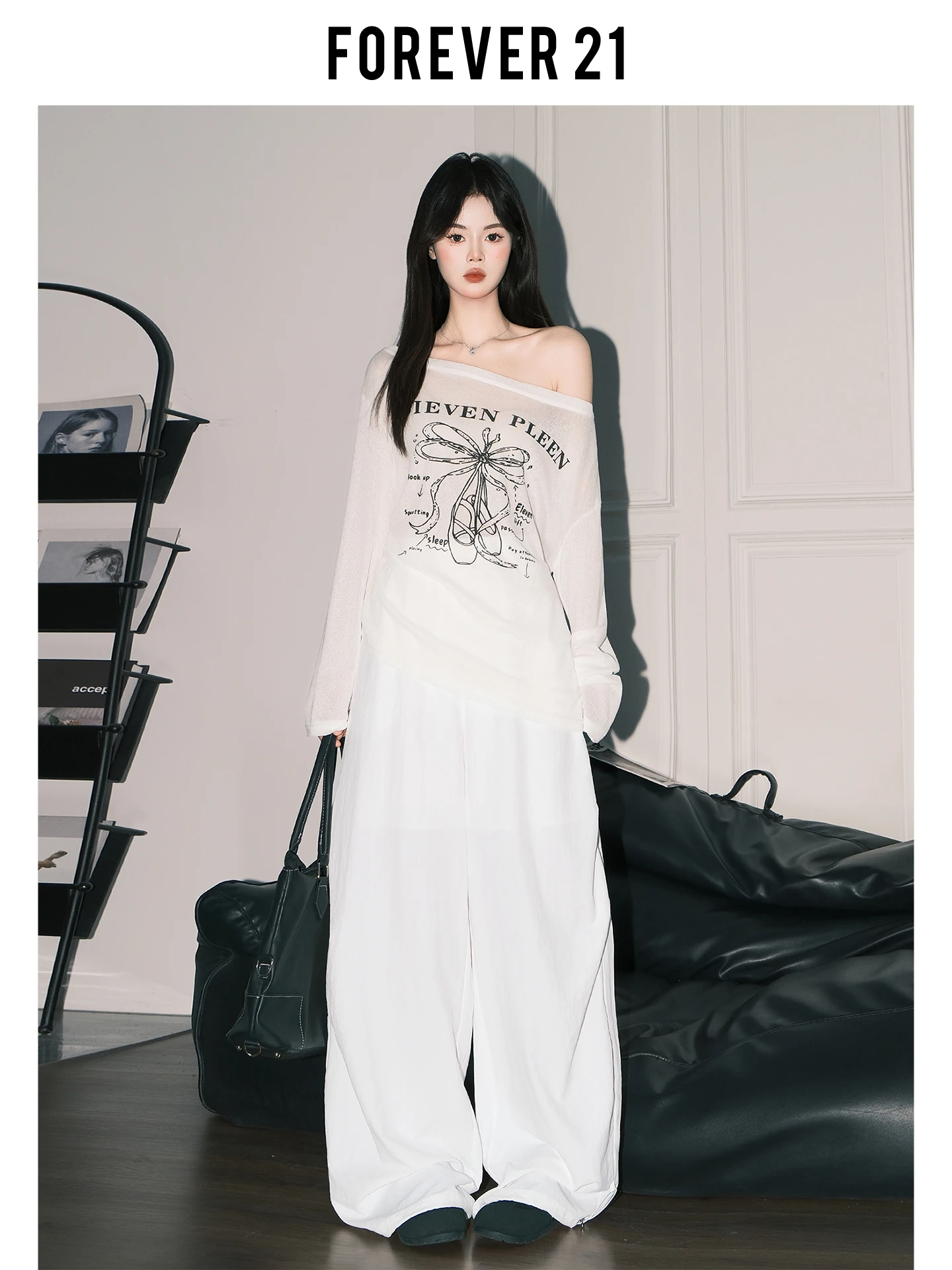 Forever 21 Pantalones de pierna ancha de cintura alta para mujer, informales, holgados, de verano, finos, de secado rápido, estilo ropa de trabajo
