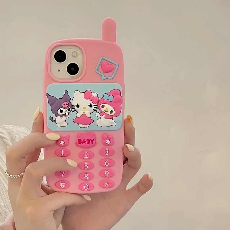 3D Cute Cartoon Sanrio Hello Kitty Kuromi Melody Stereoscopic Phone Case For iPhone 15 14 13 12 11 Pro Max Soft Silicone Cover