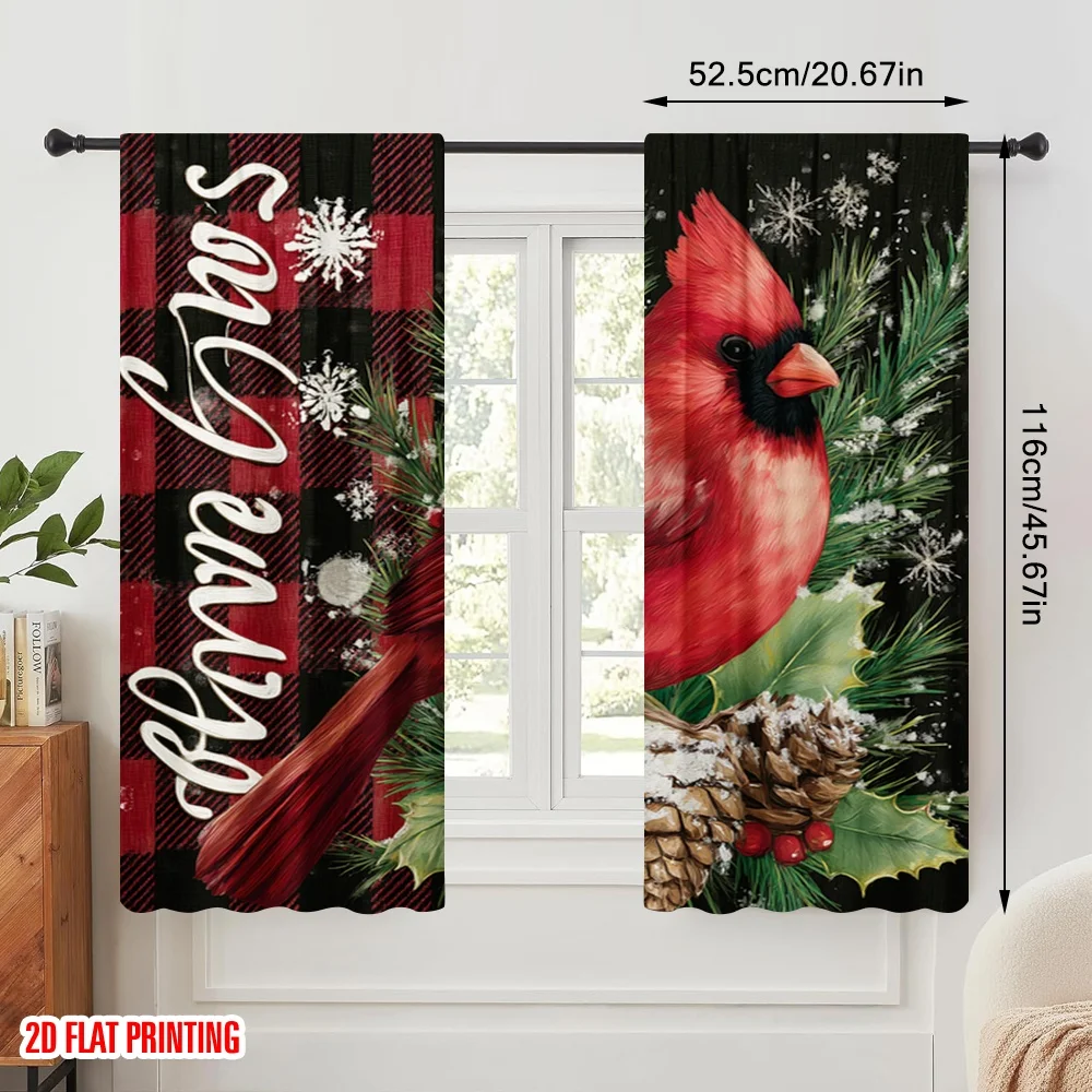 2pcs,2D plane printing Curtains Roller Blinds Cardinal Bird Polyester Fabric (without rod) Outdoor Decorations Ldeal for Living