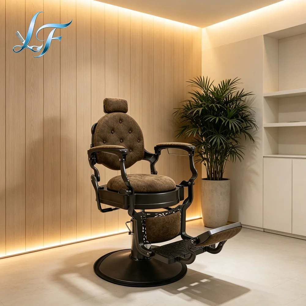 Luxury Retro Recliner Hair Cutting Chair Headrest Sturdy Salon Equipment For Professional Beauty Barbershop Use